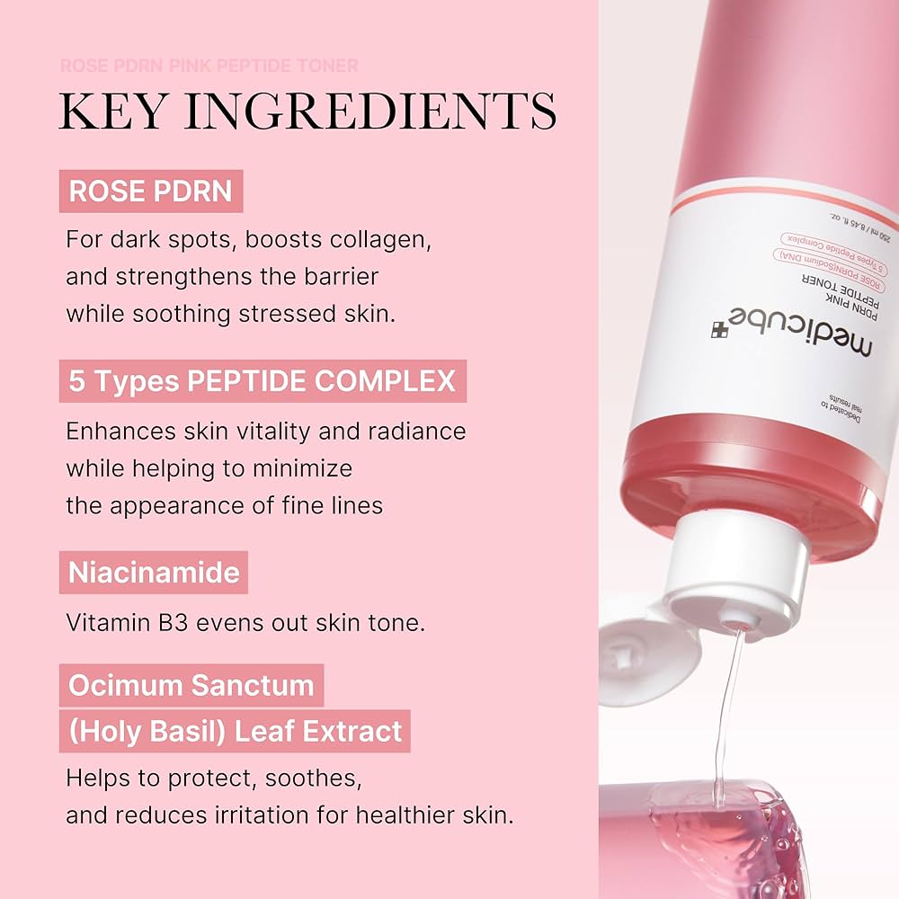 medicube PDRN Pink Peptide Toner I Pink Glow Toner for Skin Boosting, Soothing and Calming, Uneven Skin Tone, Rose PDRN & Peptide & Niacinamide, Korean Skin Care (250ml)