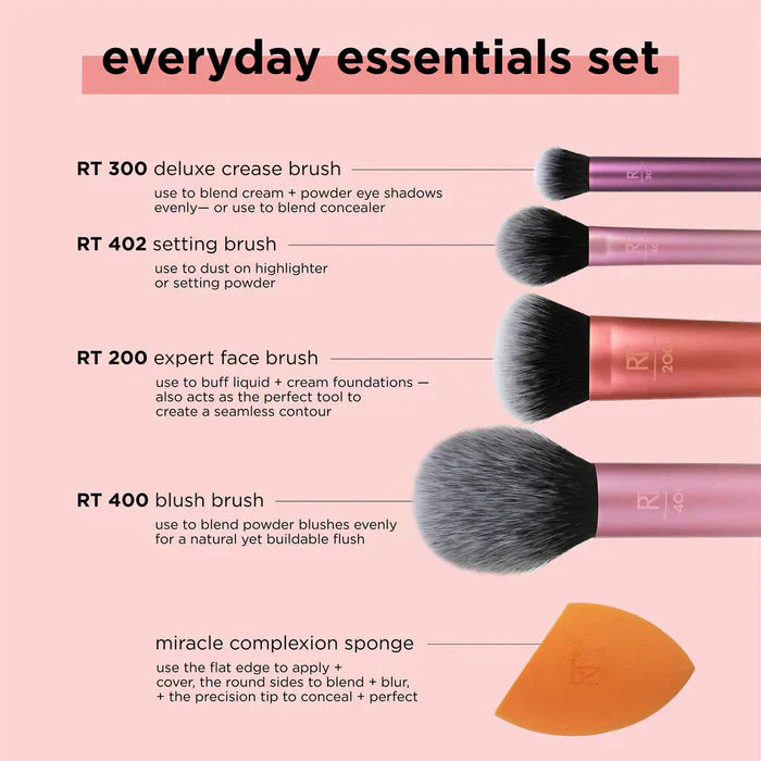 Real Techniques Everyday Essentials Brushes And Sponge Set - Classy Touch Pk